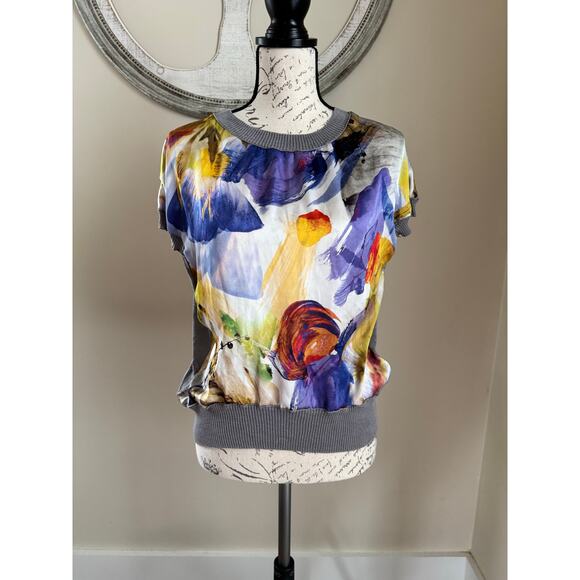 Antonio Melani Women’s Blouse Sweater Top Abstract Floral Made in Italy M - Picture 1 of 6